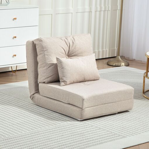 Fauteuil convertible chauffeuse inclinable - coussin inclus - tissu beige - 2