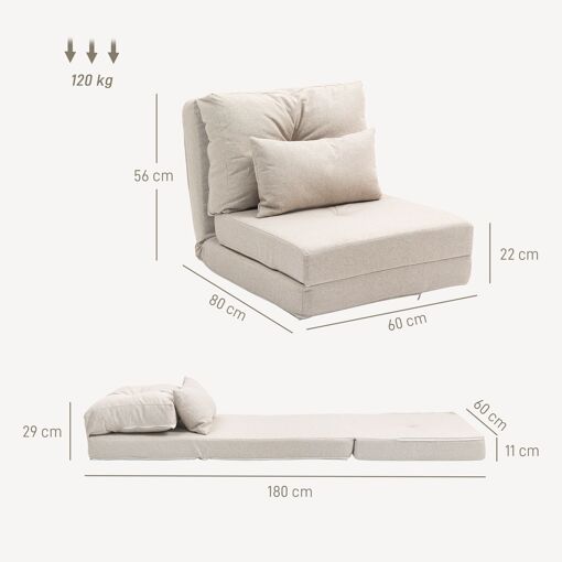 Fauteuil convertible chauffeuse inclinable - coussin inclus - tissu beige - 3