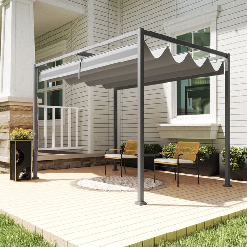 Pergola R�tractable Polyester Haute Densit� M�tal �poxy Gris - 7