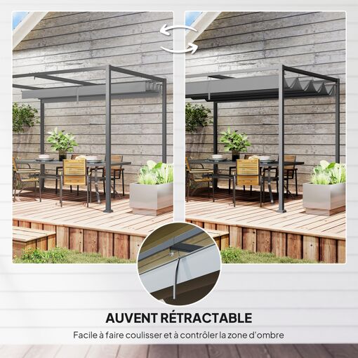 Pergola Rétractable Polyester Haute Densité Métal Époxy Gris - 4