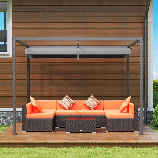 Pergola Rétractable Polyester Haute Densité Métal Époxy Gris - 9