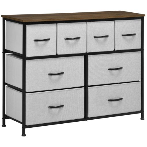 Commode 8 tiroirs - structure acier noir tissu pliant gris