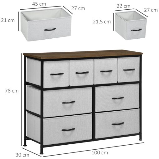Commode 8 tiroirs - structure acier noir tissu pliant gris - 3