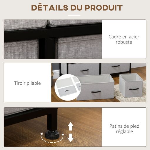 Commode 8 tiroirs - structure acier noir tissu pliant gris - 6