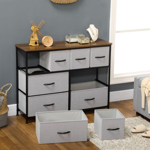 Commode 8 tiroirs - structure acier noir tissu pliant gris - 7