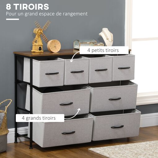 Commode 8 tiroirs - structure acier noir tissu pliant gris - 4