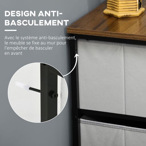 Commode 8 tiroirs - structure acier noir tissu pliant gris - 5
