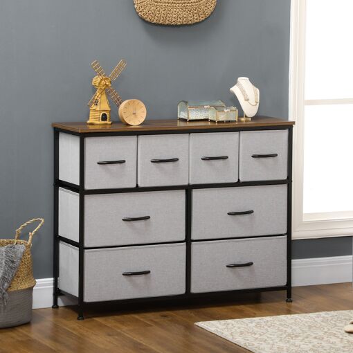 Commode 8 tiroirs - structure acier noir tissu pliant gris - 2