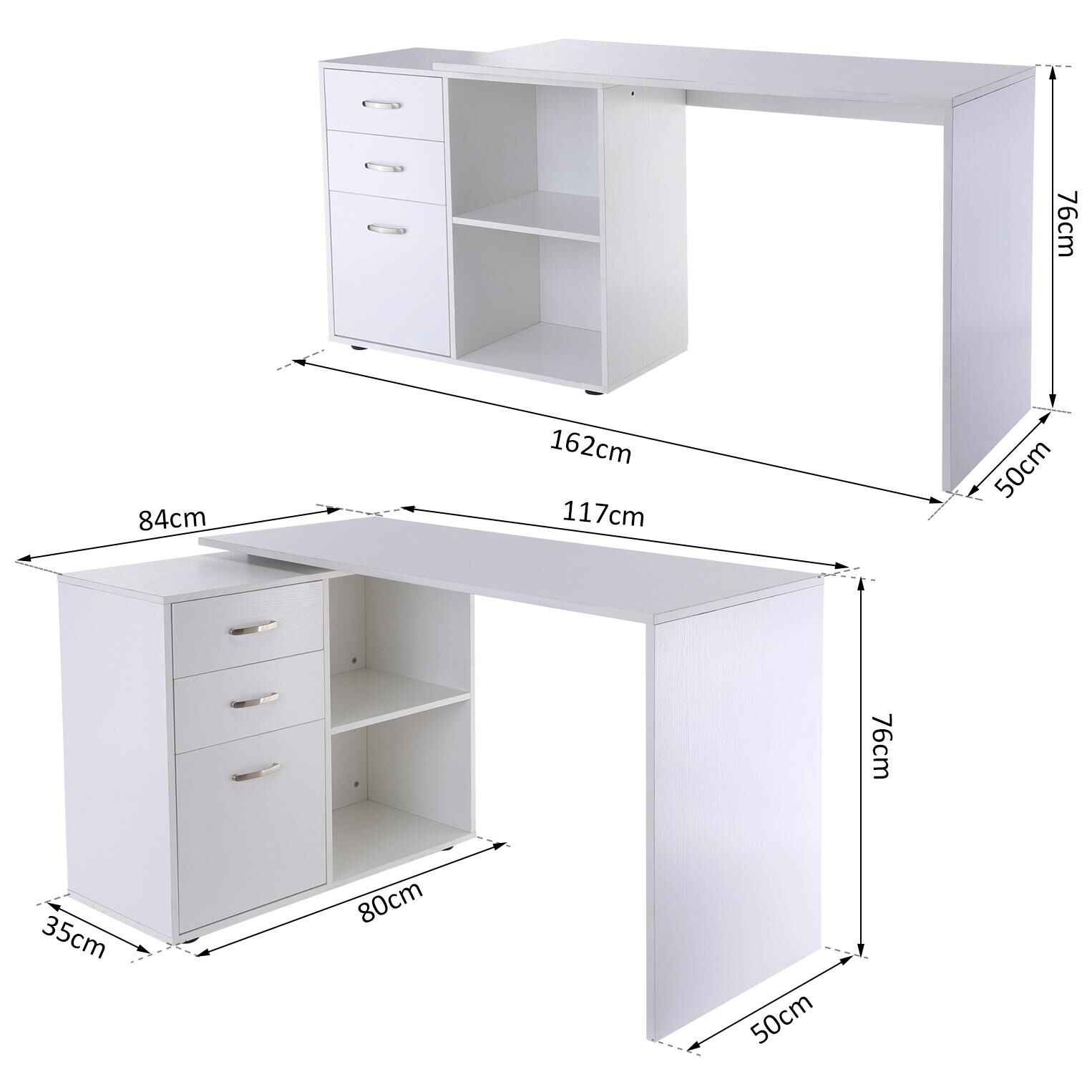 Bureau d'angle bureau droit modulable 2 en 1 blanc - 3