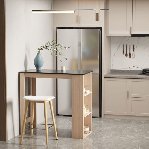 Table de bar mange-debout - 3 �tag�res - aspect ch�ne clair noir - 2