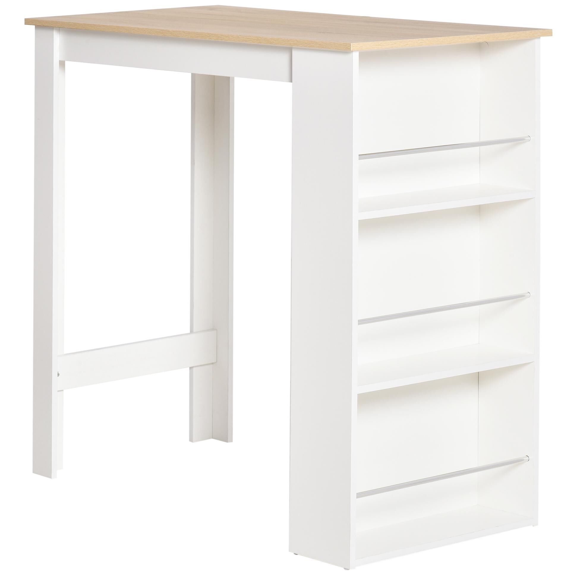 Table de bar mange-debout - 3 �tag�res - aspect ch�ne clair blanc