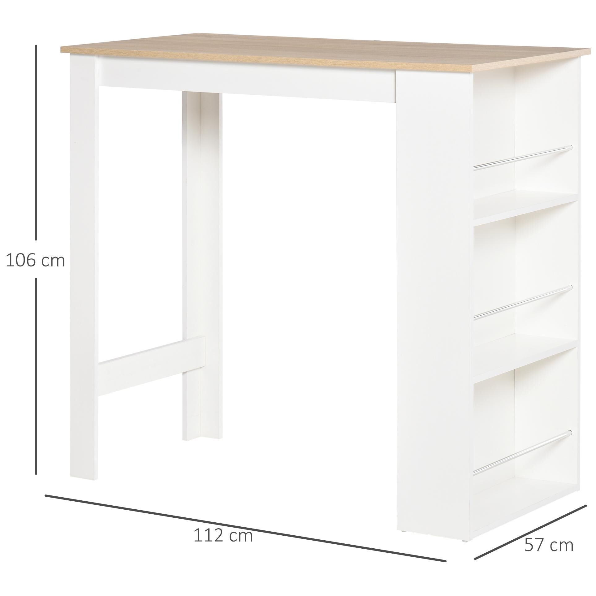 Table de bar mange-debout - 3 �tag�res - aspect ch�ne clair blanc - 3
