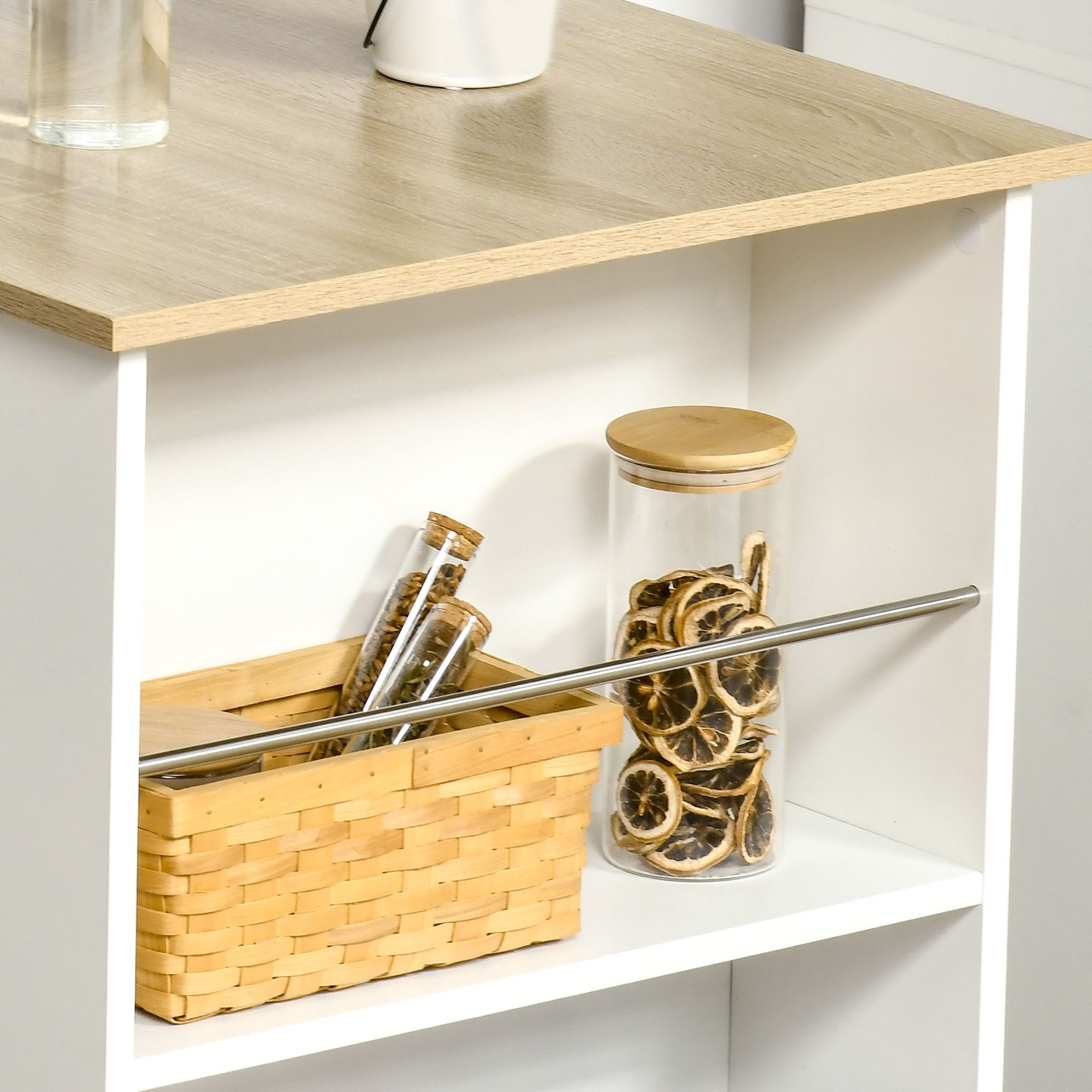 Table de bar mange-debout - 3 �tag�res - aspect ch�ne clair blanc - 4