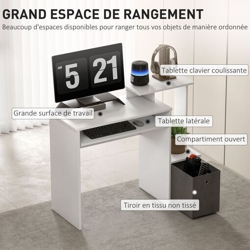 Bureau informatique multim�dia �tag�res tablette clavier panier gris pannea...