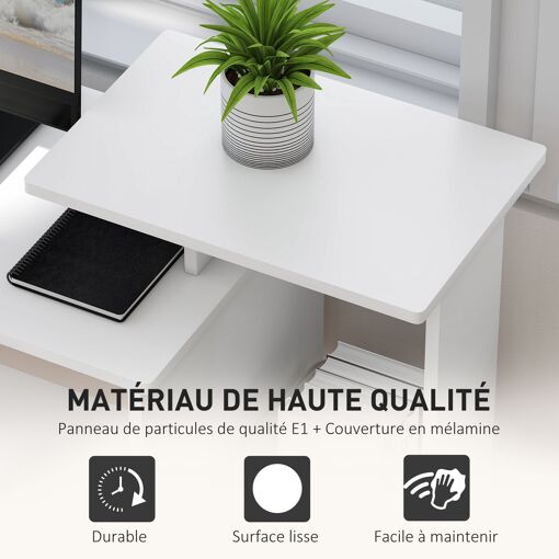 Bureau informatique multimédia étagères tablette clavier panier gris pannea... - 2