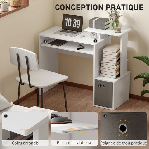 Bureau informatique multim�dia �tag�res tablette clavier panier gris pannea... - 3