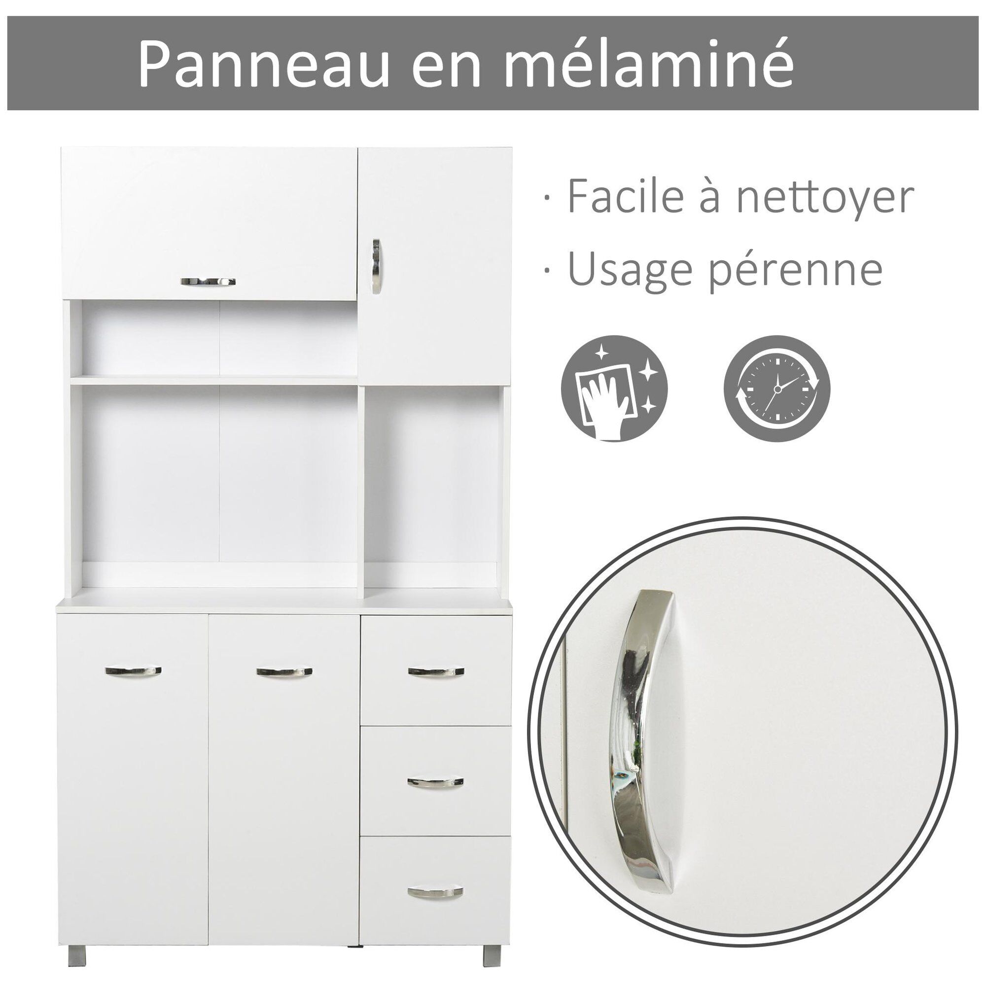 Armoire de cuisine multi-rangements MDF blanc - 7