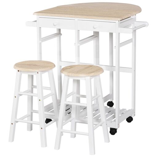 Ensemble table de bar pliable sur roulettes et 2 tabourets