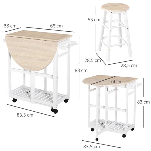 Ensemble table de bar pliable sur roulettes et 2 tabourets - 3