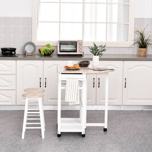 Ensemble table de bar pliable sur roulettes et 2 tabourets - 2