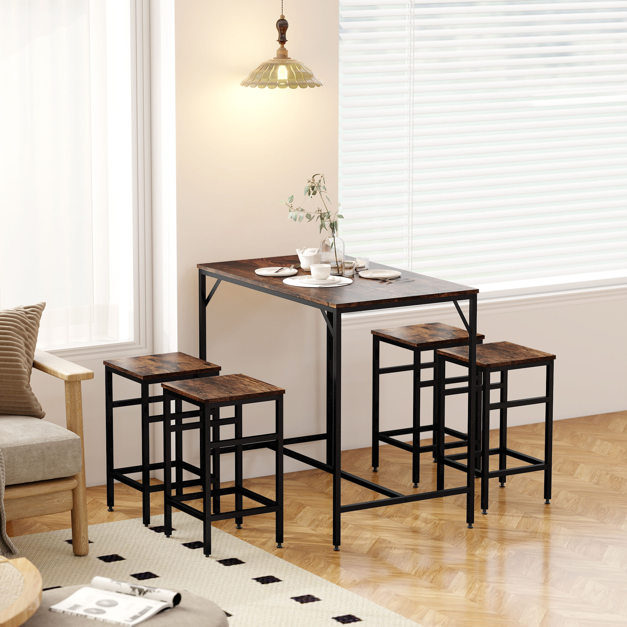 Ensemble table de bar design industriel + 4 tabourets - 6