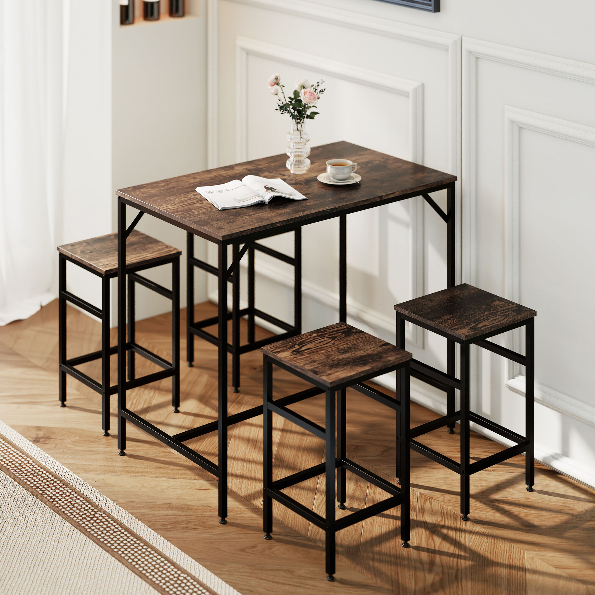 Ensemble table de bar design industriel + 4 tabourets - 4
