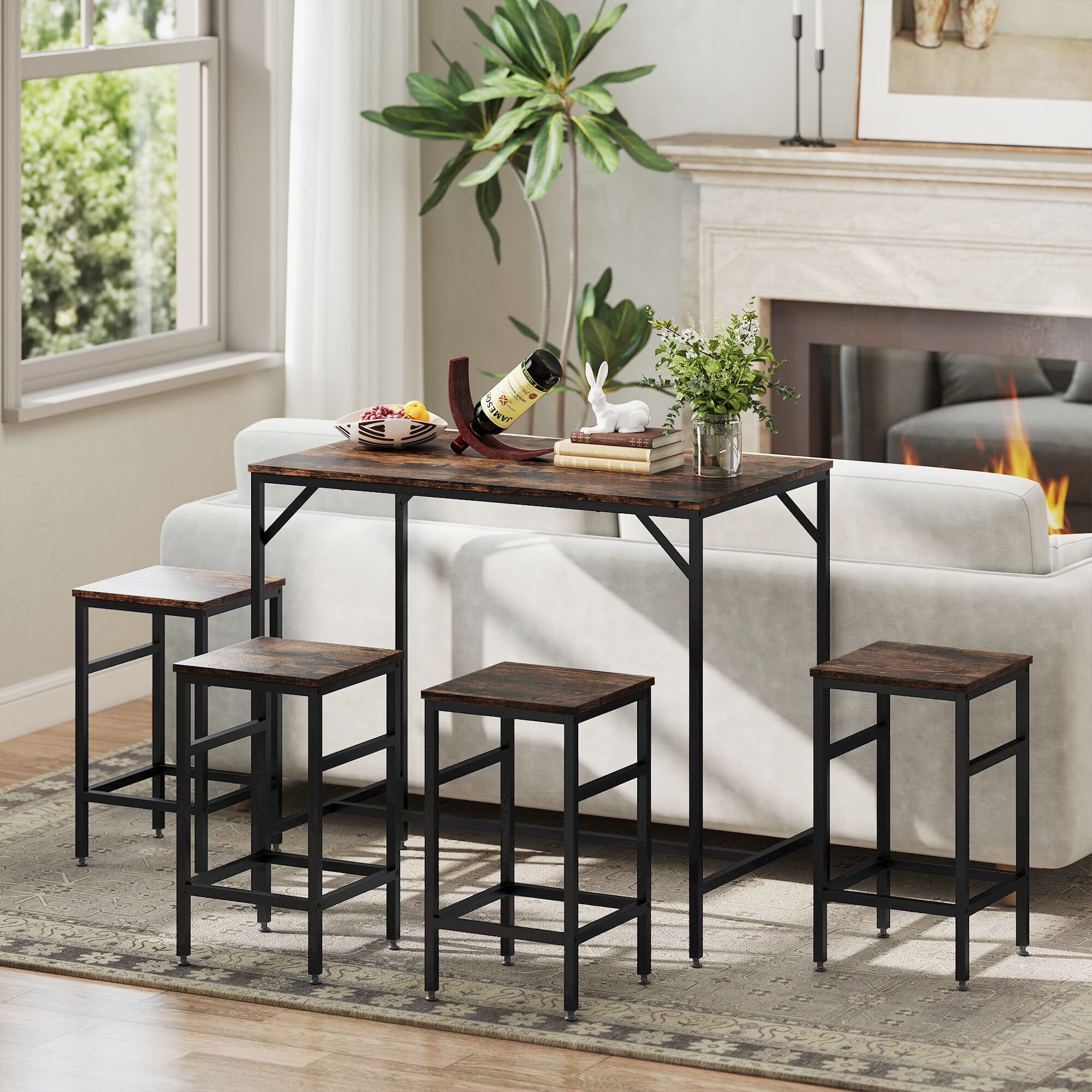 Ensemble table de bar design industriel + 4 tabourets - 5