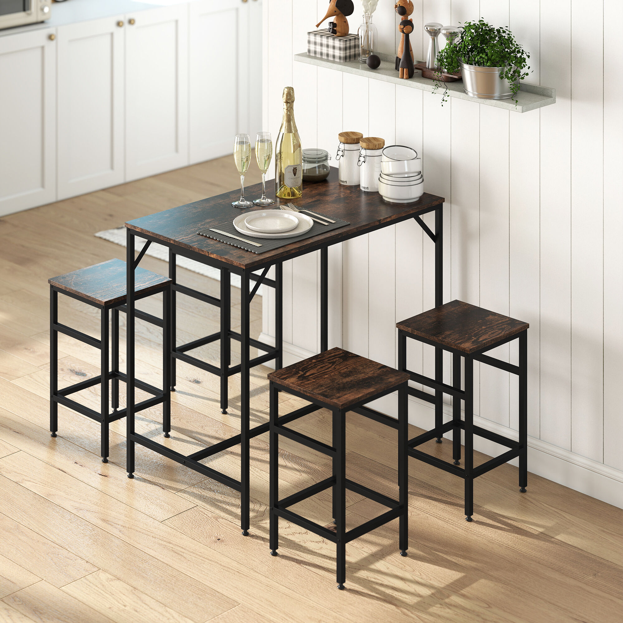 Ensemble table de bar design industriel + 4 tabourets - 2