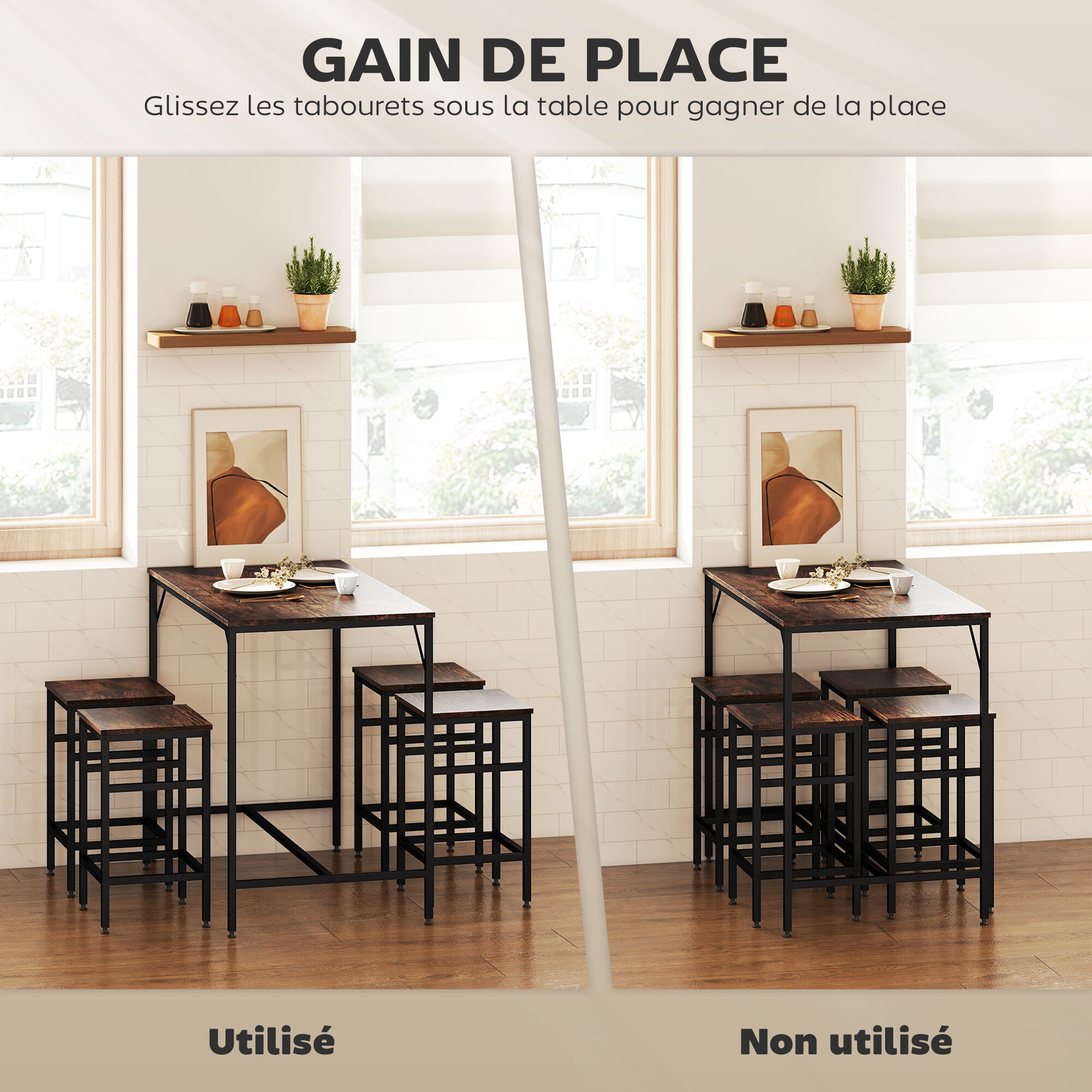 Ensemble table de bar design industriel + 4 tabourets - 3