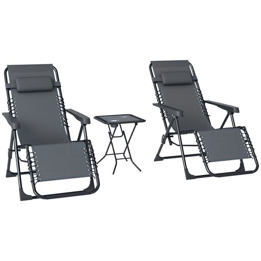 Lot De 2 Chaises Longues Pliables Inclinables Z�ro Gravit� Avec Table D'app...