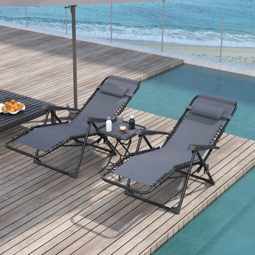 Lot De 2 Chaises Longues Pliables Inclinables Z�ro Gravit� Avec Table D'app... - 4