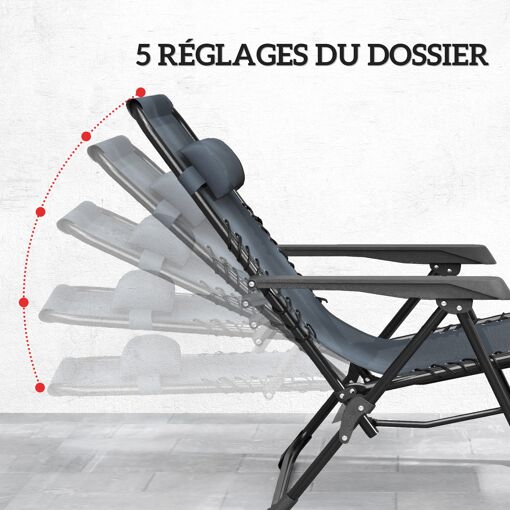 Lot De 2 Chaises Longues Pliables Inclinables Z�ro Gravit� Avec Table D'app... - 5