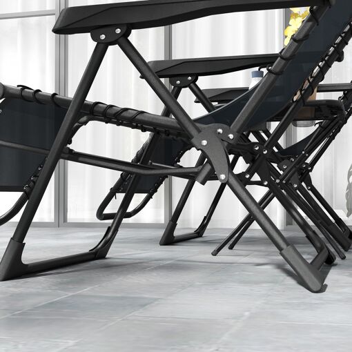Lot De 2 Chaises Longues Pliables Inclinables Z�ro Gravit� Avec Table D'app... - 9