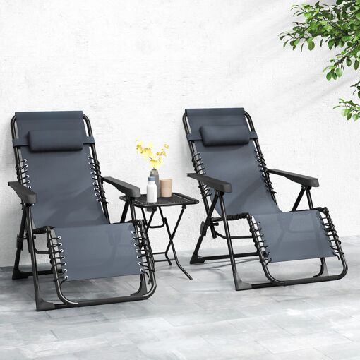 Lot De 2 Chaises Longues Pliables Inclinables Z�ro Gravit� Avec Table D'app... - 2