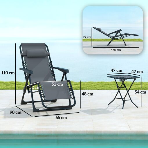 Lot De 2 Chaises Longues Pliables Inclinables Z�ro Gravit� Avec Table D'app... - 3