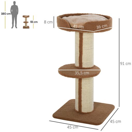 Arbre � Chat Avec Griffoir Centre D'activit�s 2 Plateformes Coussin Marron - 3