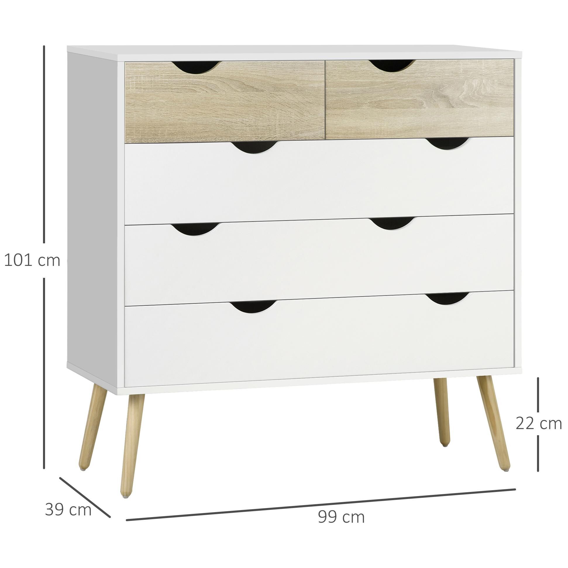 Commode 5 tiroirs design scandinave blanc aspect ch�ne clair - 3