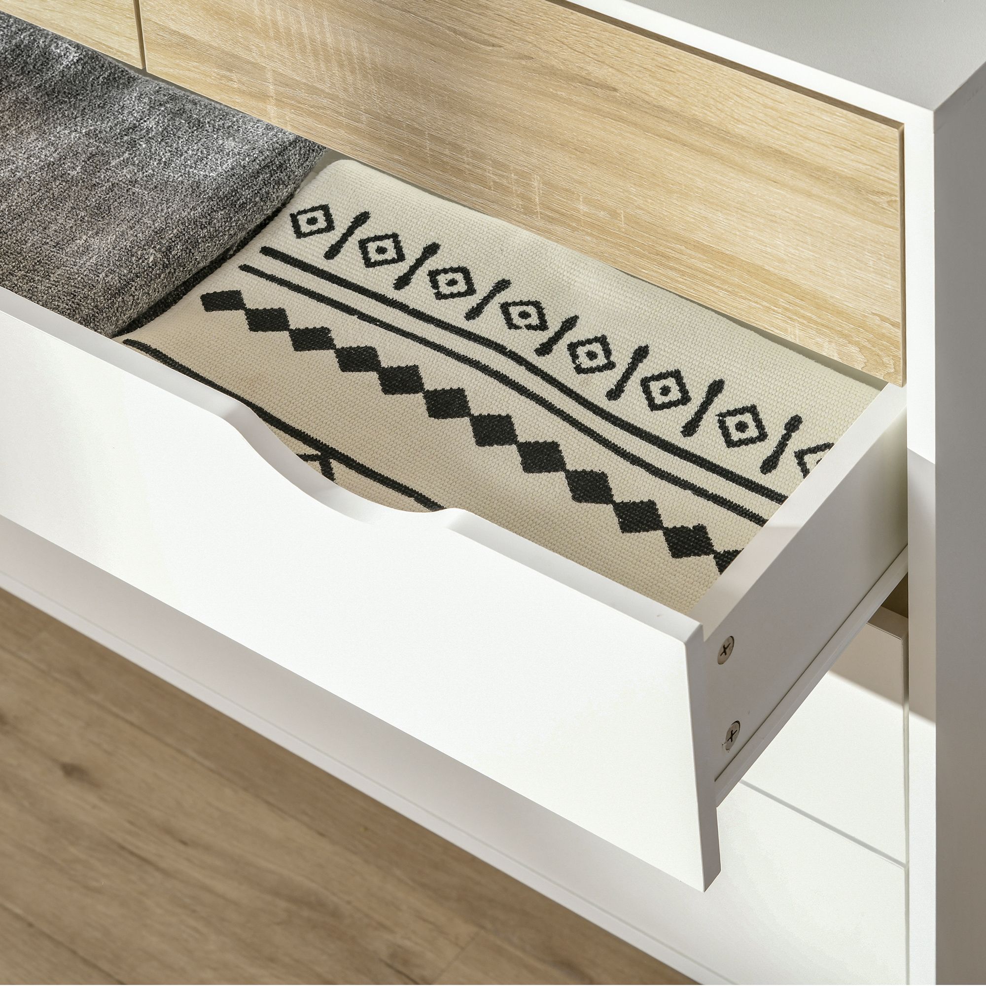 Commode 5 tiroirs design scandinave blanc aspect ch�ne clair - 6