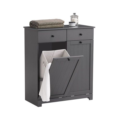 Meuble Bas De Salle De Bain Armoire Toilette Avec 2 Tiroirs Et 2 Paniers À Linge Sobuy Bzr33-Dg