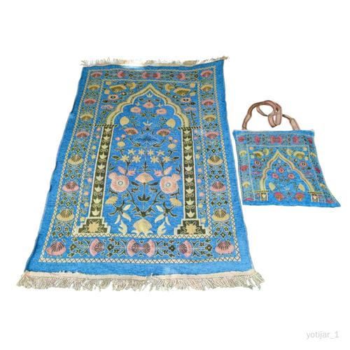 Tapis de prière, tapis de sol rectangulaire avec sac de transport, tapis de prière pour femmes et hommes, tapis de prière pour café, voyage, Bleu