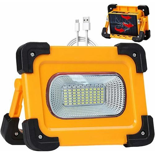 Projecteur Led Rechargeable Lampe Chantier Solaire 10w, 4 Modes Portable Led Lampe De Travail ¿¿Tanche Usb Banque D'alimentation Avec Aimant Pour R¿¿Paration De Voiture, Randonn¿¿E, Camping, Urgence