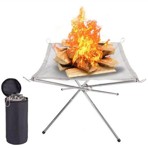 Brasero Portable Pour Ext¿¿Rieur, Grille Barbecue/Chauffage Pliable, Foyer De Camping, Avec Sac De Transport, En Acier Inoxydable, Pour Patio, Camping, Jardin, Voyage (42 X 42 X 33 Cm)