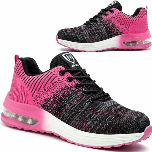 Chaussures De S¿¿Curit¿¿ Hommes Femmes L¿¿G¿¿Re Basket De S¿¿Curit¿¿ Respirante Confortable Chaussure De Travail Avec Embout En Acier Noir-Rose Taille 38