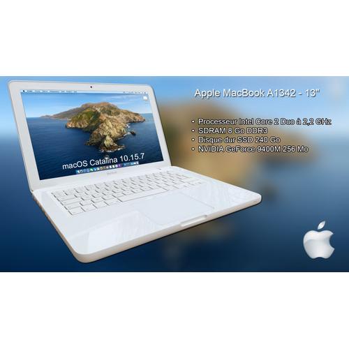 Apple MacBook fin 2009 - 13.3" Intel Core 2 Duo - 2.26 GHz - RAM 8 Go - SSD 240 Go - Blanc