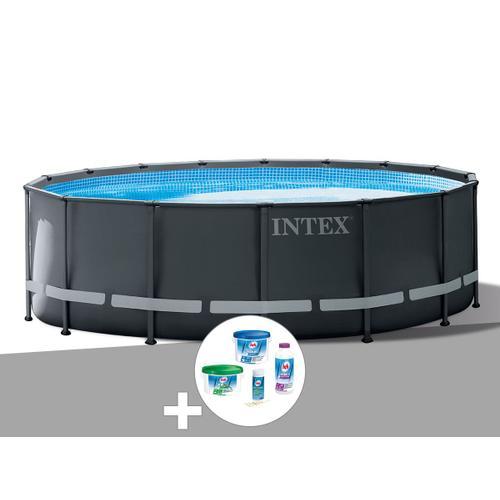 Kit piscine tubulaire Intex Ultra XTR Frame ronde 4,27 x 1,22 m + B?che ? bulles + Kit de traitement au chlore