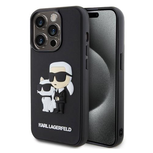 Karl Lagerfeld Coque Rigide En Caoutchouc 3d Karl Et Choupette Iphone 15 Pro Noir