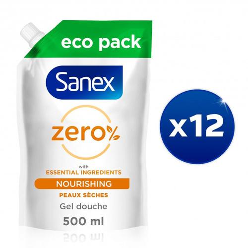 Pack De 12 - Sanex Eco Recharges Gel Douche Essentiel Peau Sèche 500ml 