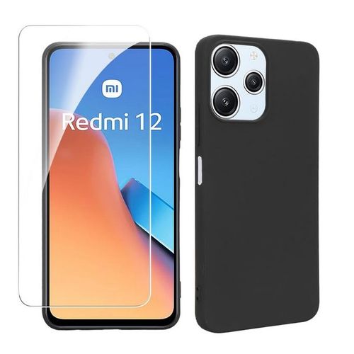 Coque Pour Xiaomi Redmi 12 4g Et 5g / Poco M6 Pro 5g - Housse Etui Silicone Gel Fine + Film Ecran - Noir