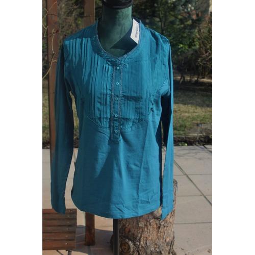 Beau T Shirt Neuf Jodhpur Vert Pétrole Au Joli Plastron Élaborè.Taille Étiquetèe:2.