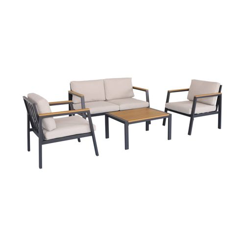 Salon De Jardin Casoria. Beige. Aluminium Et Polywood 4 Places. 1 Canapé. 2 Fauteuils. 1 Table Basse